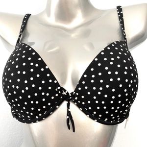 Victorias Secret Nwt Black White Dot Malibu Fabulous Swim Bikini Top 38D